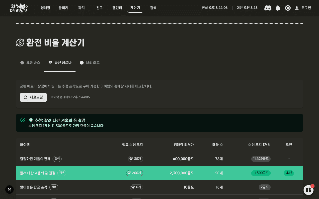 환전 비율 계산기 가이드 — It's 마비노기 스크린샷 2